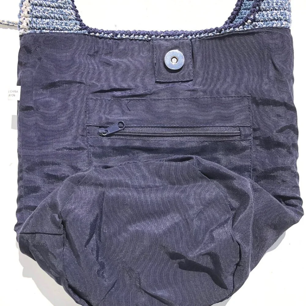 crochet hobo bag bucket bag boho shoulder bag navy blue gray purse festival